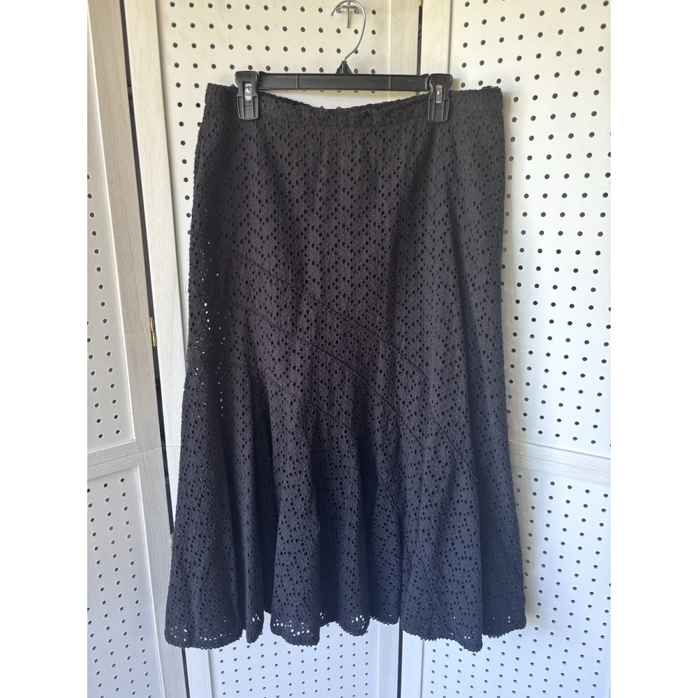 Coldwater Creek Skirt Women's Lg Black Eyelet Lace Peasant Boho Festival Maxi